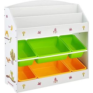 SONGMICS GKR44WTV1 Opbergkast voor kinderen, 3-laags boekenkast en 6 uitneembare containers voor kinderkamer, kleuterschool, meerkleurig, wit,Groot