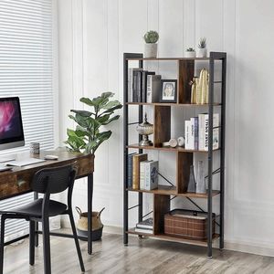 VASAGLE boekenkast, boekenplank met 4 niveaus, vrijstaande plank, boekenkast, kantoorplank, industrieel ontwerp, voor woonkamer, kantoor, studeerkamer, groot, metalen frame, vintage bruin-zwart LBC12BX