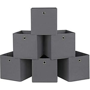 SONGMICS Opbergdozen, set van 6, stoffen dozen, vouwdozen van niet-geweven stof, blokjes, opbergmanden, voor speelgoed en kleding, Grijs RFB02G-3