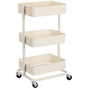 SONGMICS 3-Tier Storage Trolley, Rolling Cart, Keukenopbergwagen met in hoogte verstelbare planken, Utility Cart met 2 remmen, eenvoudige montage, voor badkamer, keuken, kantoor, wit BSC60WT