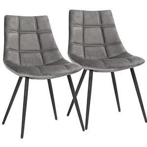 SONGMICS Set van 2 eetkamerstoelen, moderne zitting, gestoffeerd, met metalen poten, glad fluwelen oppervlak, grijs LDC84GY