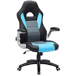 SONGMICS OBG28BU Gamingstoel, racestoel, sportstoel, bureaustoel met hoge rugleuning, in hoogte verstelbaar, armleuningen, kantelmechanisme, zwart, grijs en blauw