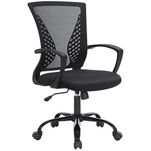 SONGMICS OBN22BK Sling Bureaustoel, ergonomische stoel, zitting, draaibaar, in hoogte verstelbaar, kantelmechanisme, ademende sling-zitting en rugleuning, bureau, belasting tot 120 kg, zwart