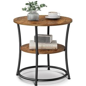 VASAGLE bijzettafel rond, banktafel, 2 planken, woonkamer, slaapkamer, eenvoudige montage, metaal, industrieel ontwerp, vintage, donkerbruin LET56BX