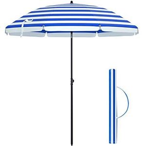 SONGMICS 1,6 m Parasol, strandparaplu, zonwering met UPF 50+, draagbare achthoekige luifel, kantelmechanisme, luchtklep, draagtas, voor strand, tuin, balkon, zwembad, blauwe en witte strepen GPU60WU