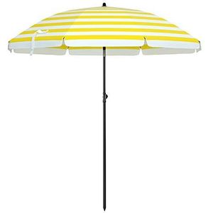 SONGMICS Parasol voor strand, Ø 160 cm, tuinscherm, uv-bescherming tot UPF 50+, knikbaar, draagbaar, parasolribben, van glasvezel, geel-wit gestreept GPU60YW