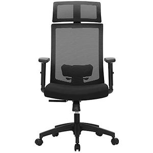 SONGMICS Bureaustoel, bureaustoel met netbespanning, verstelbare lendensteun, hoofdsteun en armleuningen, vergrendelbare hellingshoek tot 120°, zwart OBN55BK, 6660 (97-105,5) cm