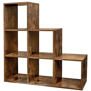 VASAGLE Traplegplank, boekenkast met 6 kubussen, staande plank, ladderplank, als kamerscherm, kubusplank, vrijstaand, voor kantoor, woonkamer, slaapkamer, vintage bruin LBC63BX