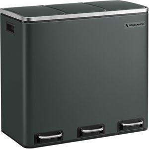 SONGMICS - Vuilnisbak - Rookgrijs - 3 x 18L - Pedaalemmer met Compartimenten