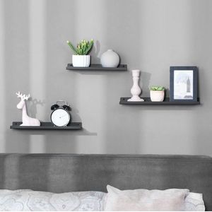 SONGMICS Metalen wandplanken, set van 3, zwevende planken, industriële stijl, voor decoratie, fotolijsten, snuisterijen, 6 schroeven inbegrepen, meerdere indelingen, zwart LFS12BK