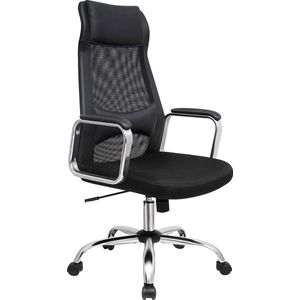 SONGMICS Bureaustoel van canvas, ergonomische stoel, verstelbare draaibare zitting, kantelmechanisme, ademend, met hoofdsteun, lendensteun, voor kantoor, belasting 120 kg, zwart OBN33BK