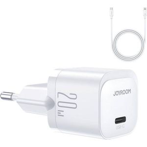 Joyroom oplader oplader netwerk JR-TCF02 USB-C 20W PD + kabel USB C/Lightning wit