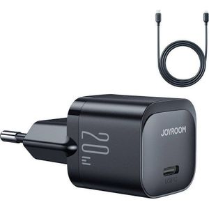 Joyroom oplader oplader netwerk JR-TCF02 USB-C 20W PD + kabel USB C/Lightning zwart