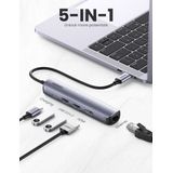 UGREEN 5-in-1-USB-C-Hub 5 poorten USB-combi-hub Zwart, Aluminium