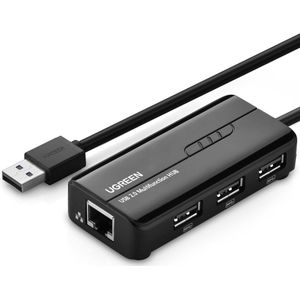 UGREEN USB 2.0 Hub RJ45 Ethernet Adapter - 3+1 Poorten Zwart