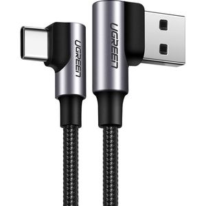 UGREEN - Kabel 90° - Dubbelhaaks - USB-A naar USBC Kabel -3A - 2 Meter - Zwart