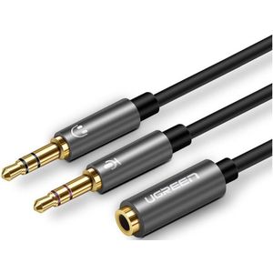 Ugreen - AUX-Splitterkabel 3,5 mm Miniklinke (weiblich) - 2x 3,5 mm Miniklinke (männlich - Mikrofon und Kopfhörer) schwarz