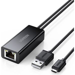 UGREEN USB Ethernet Adapter Micro USB naar RJ45 LAN Netwerkadapter voor Chromecast en TV Stick met USB 2.0 kabel voor Voeding.