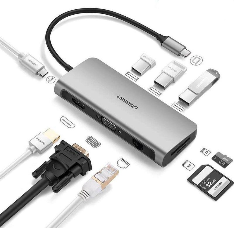 USB-C Hub - 9-in-1 - HDMI - VGA - USB 3.0 - Kaartlezers - Oplaadpoort