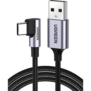 UGREEN 90° Haakse USB-A naar USB-C Kabel 3A Fast Charge 2 Meter Zwart