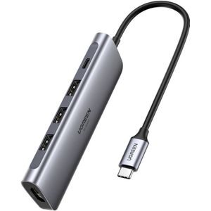 UGREEN USB C Hub 5 in 1 met 4K HDMI, 3 USB 3.0 poorten, 100W Power Delivery Adapter Type C voor iPad Pro 2020, MacBook Pro 2020, Surface Pro 7, Surface Go 2, Samsung S20 Note 10, Dell XPS 13, enz. Aluminium