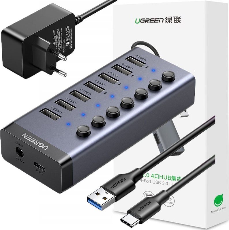 UGREEN - USB Hub 7 Poort - Zwart - USB 3.0 - 24W Voeding