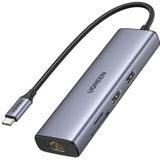Ugreen - Adapter Hub - USB-C naar 2x USB 3.0 - HDMI - RJ45 - SD/TF - Zilver