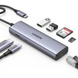 Ugreen - Adapter Hub - USB-C naar 2x USB 3.0 - HDMI - RJ45 - SD/TF - Zilver