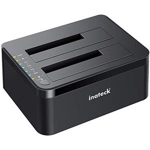 Inateck USB 3.0 harde schijf dockingstation, dual-bay docking voor 2,5/3,5 inch SATA HDD SSD, offline klonen ondersteund, zwart, SA02002