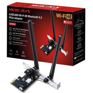 TP-Link Mercusys MA86XE PCIe Adapter AXE5400Mbps Wi-Fi 6E Bluetooth 5.2, chipset Intel Wi-Fi 6E, WPA3, MU-MIMO, OFDMA, WiFi-kaart PC harde schijf, tri-band snelheid, ondersteunt Windows 10, 11