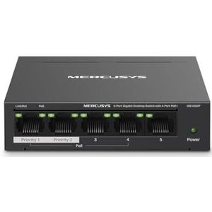 Mercusys - MS105GP - Netwerkschakelaar - Zwart - 5 Poorten - PoE+ Ondersteuning