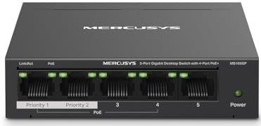 Mercusys - MS105GP - Netwerkschakelaar - Zwart - 5 Poorten - PoE+ Ondersteuning