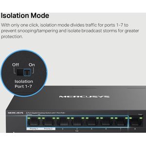 Mercusys - MS108GP - Switch - Gigabit Ethernet - 8 Poorten - Beheerd