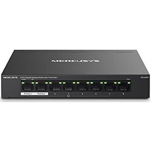 MERCUSYS MS108GP Gigabit RJ45-switch, 8 poorten, 7 PoE+ poorten, PoE-overdracht tot 250 meter, Ethernet LAN 10/100/1000 Mbps, plug and play, klein, kunststof behuizing