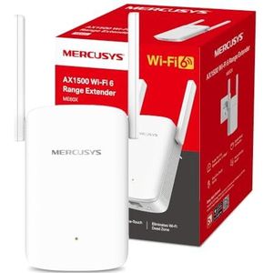 MERCUSYS Wifi-repeater 6 ME60X, Dual Band WiFi AX1500 Mbps, wifi-extender, twee instelbare antennes met hoge versterking, 1 gigabit-poort, MU-MIMO, compatibel met alle internetboxen