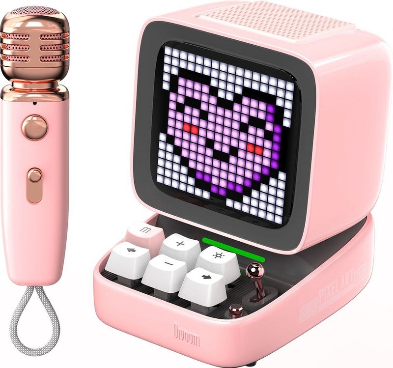 Divoom DitooMic - karaoke set - bluetooth speaker en microfoon - pixel art display - social media notificaties (roze)