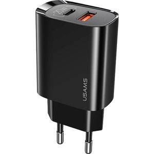 Usams - T35 - USB-Lader - Zwart - 20W - PD3.0 + QC3.0