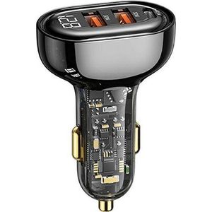 Usams Ład. sam. 1xUSB-C 2xUSB-A 125W Fast Charge transparant zwart CC158CC01 (US-CC158), Auto-adapter, Zwart, Transparant