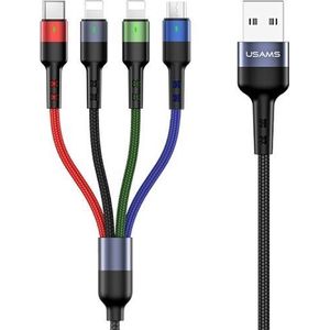 USAMS Kabel USB USB-A - USB-C + microUSB + 2x Lightning 3 m zwart (63757-uniw)