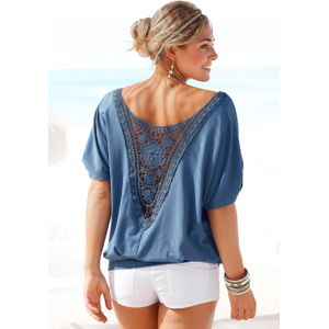 Lascana Strandshirt - T-shirt - Wit - Gehaakt Inzet - Wijde Pasvorm