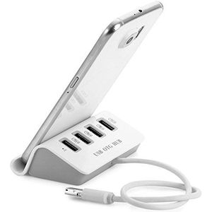 Lzcat Multi-port USB 4-Port USB 2.0 OTG HUB Voor Smart Phone & Computer Micro-usb 2 in 1 Splitter Hub Smartphone Dock Werkt als Oplaadstation & Telefoon Standhouder (Wit)