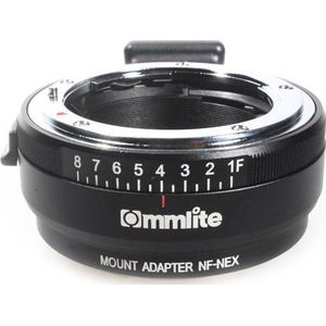 Commlite Adapter Nikon F-lenzen naar Sony E (Standaard, Nikon F), Lensomvormers, Zilver, Zwart