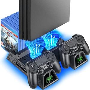 OIVO Koelventilatorhouder voor PS4/PS4 Pro/PS4 Slim, PS4-controller houder met led-indicatoren, laadstation met opslag 12 spelschijven