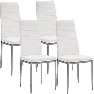 Bakaji Set van 4 moderne eetkamerstoelen woonkamer keuken zitkussen kunstleer wit 4 stoelen promo structuur zilver kunstleer bekleding wit