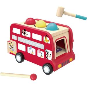 Disney Trekfiguur En Xylofoon Dubbeldekkerbus 30 Cm Hout Rood