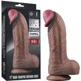 LoveToy - Dildo - Dubbellaagse Siliconen Dildo XXL - Lengte 28 cm - Diameter 7.4 cm - Bruin