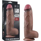 LoveToy - Dildo - Dubbellaagse Siliconen Dildo XXL - Lengte 31 cm - Diameter 7.6 cm - Bruin