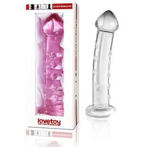 Glazen Dildo met eikel en stimulatie noppen