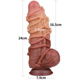 LoveToy - XXL Extreme Dildo met Touw Motief - Lengte 24 cm - Bruin/Nude