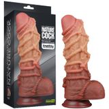 LoveToy - XXL Extreme Dildo met Touw Motief - Lengte 26.5 cm - Bruin/Lichte Beige